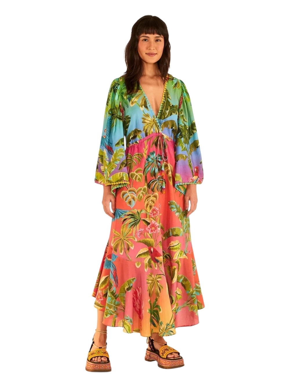 $285 FARM Rio Ombre Forest Ruffle Tunic Dress Anthropologie *NWT